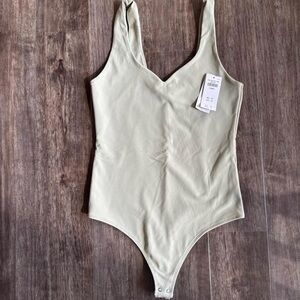 Abercrombie & Fitch Light Sage Ribbed V-Neck Bodysuit